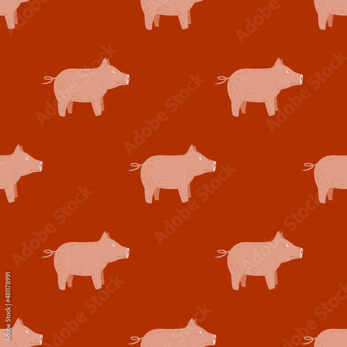 Cute pigs seamless pattern. Background of livestock animals .
