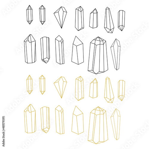 Crystal outline vector illustration minimalist icon set. Linear sign of treasure gem. Mineral  diamond  quartz simple icons isolated on white background.