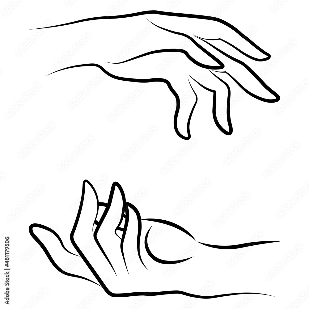 Women hands simple outline minimalistic linear gesture style. Vector Illustration of female hands for create logos, prints and other designs on white background Women hands simple outline minimalistic linear gesture style. Vector Illustration of female hands for create logos, prints and other designs on white background