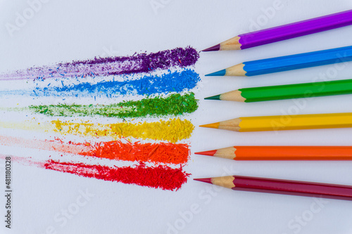 several colored pencils together with watercolor