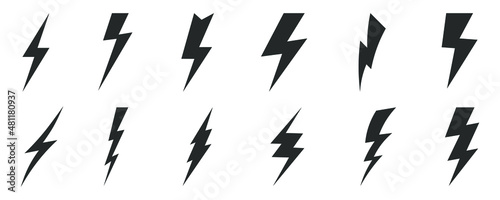 Set lightning bolt. Thunderbolt flat style. Vector Illustration.