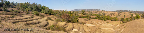 Panoramic view of valley with rice terraces