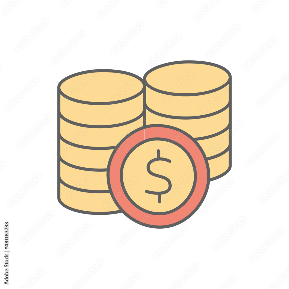 Coins Icon in color icon, isolated on white background Coins Icon in color icon, isolated on white background
