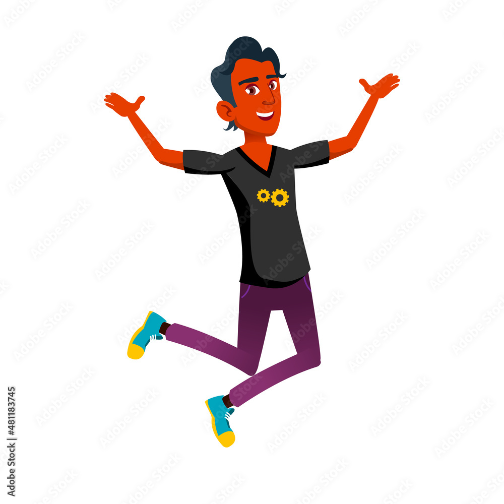 jumping teen boy excited person. young man. fun guy. vector illustration