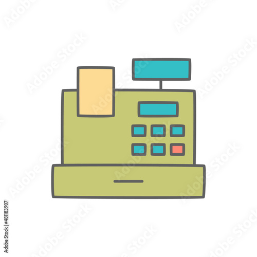 Cash Register Icon in color icon, isolated on white background 
