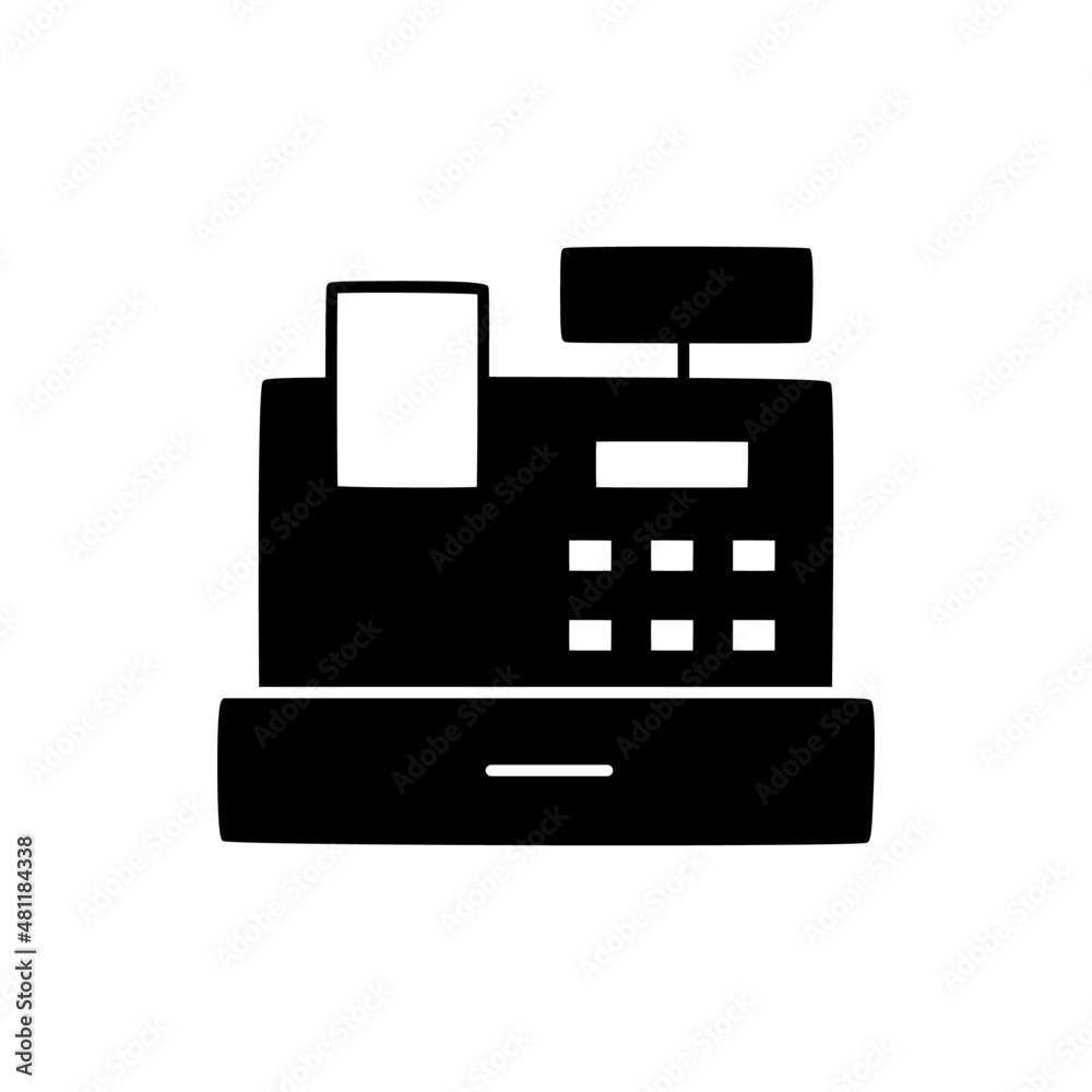 Cash Register Icon in black flat glyph, filled style isolated on white background Cash Register Icon in black flat glyph, filled style isolated on white background