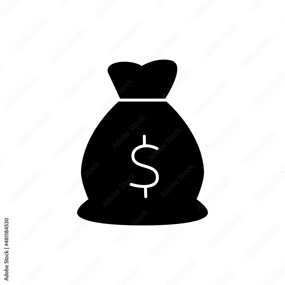 Money Bag Icon in black flat glyph, filled style isolated on white background Money Bag Icon in black flat glyph, filled style isolated on white background