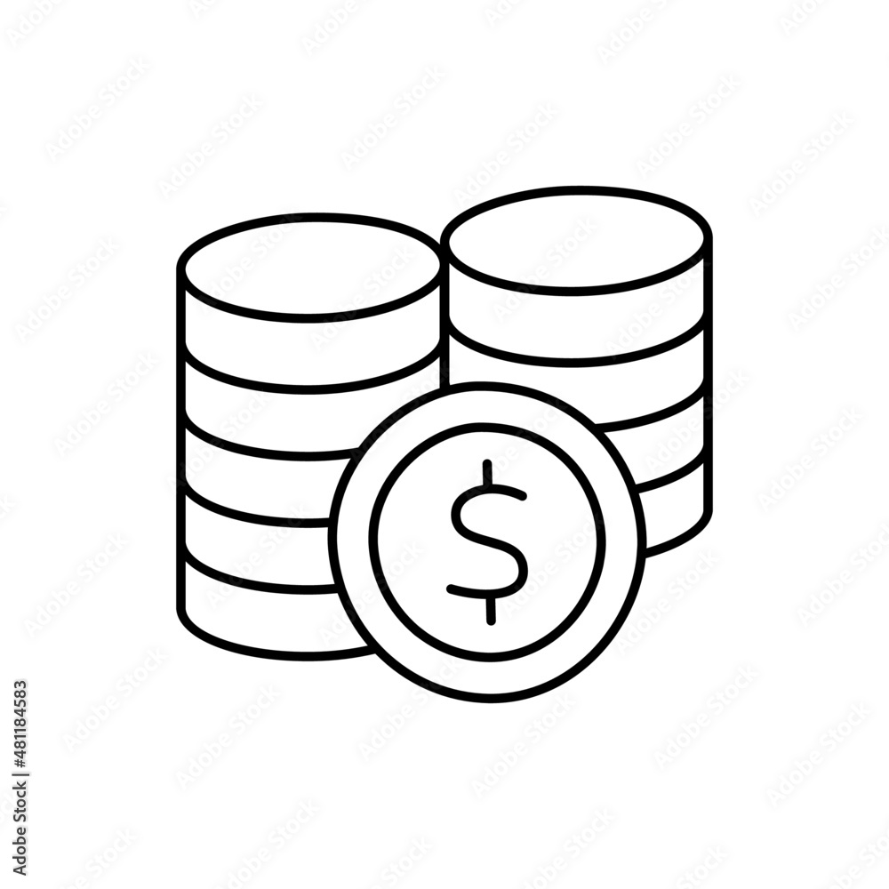 Coins Icon in black line style icon, style isolated on white background Coins Icon in black line style icon, style isolated on white background