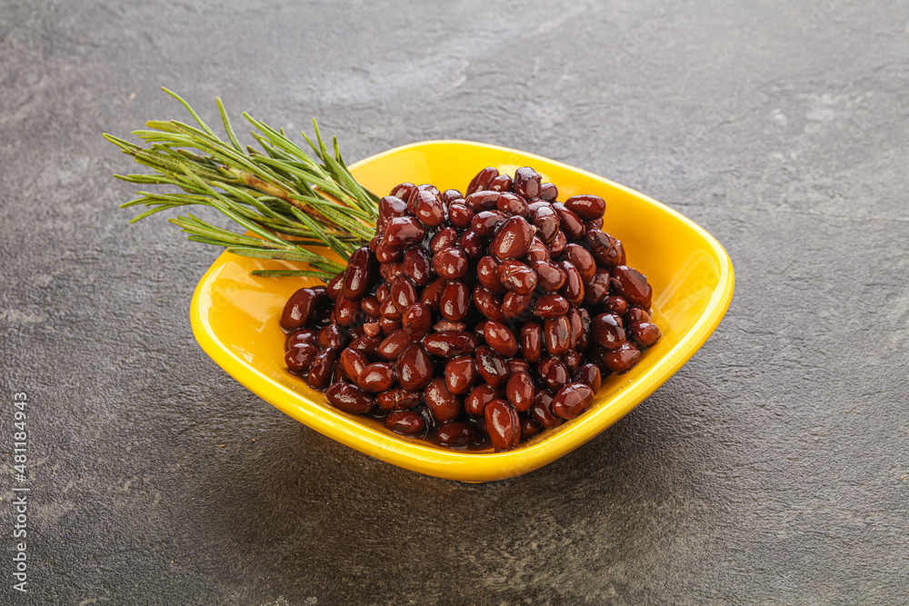 Vegan cuisine - black kidney in the bowl Vegan cuisine - black kidney in the bowl