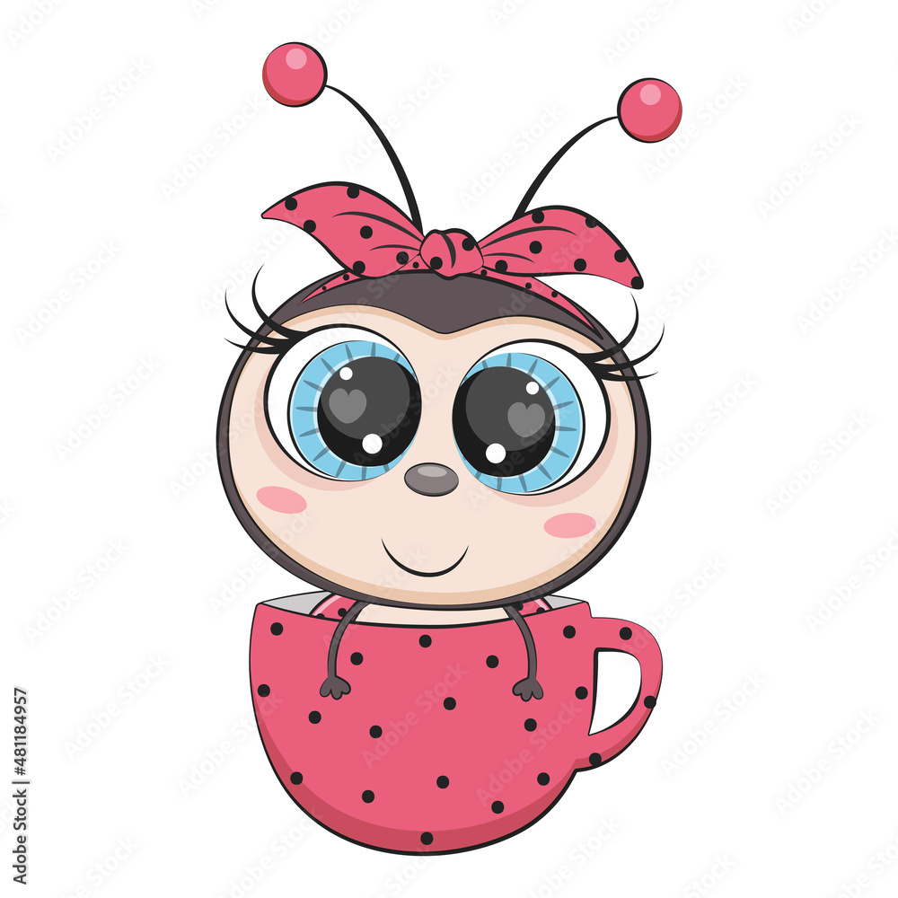 Naklejka premium Cute cartoon ladybug, ladybird. Incect. Vector illustration.