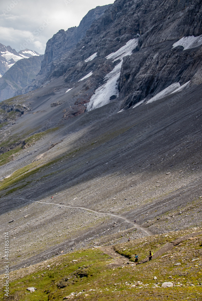 People hiking in the Swiss Alps