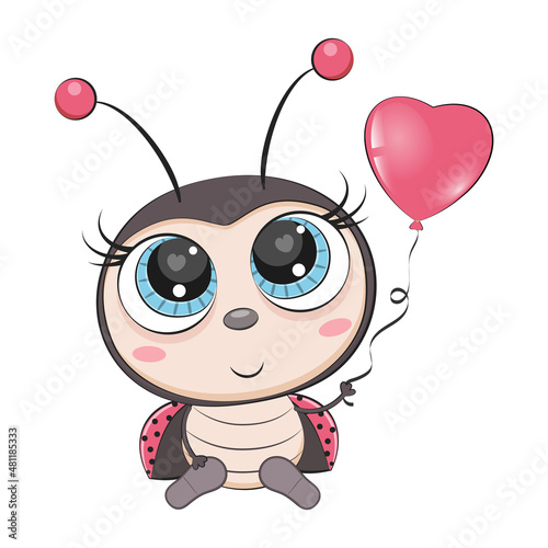 Cute cartoon ladybug  ladybird. Incect. Vector illustration.
