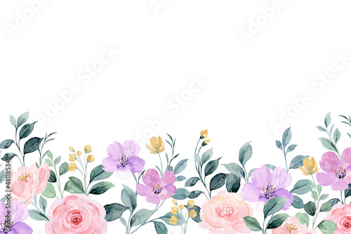 Pink purple flower garden background with watercolor