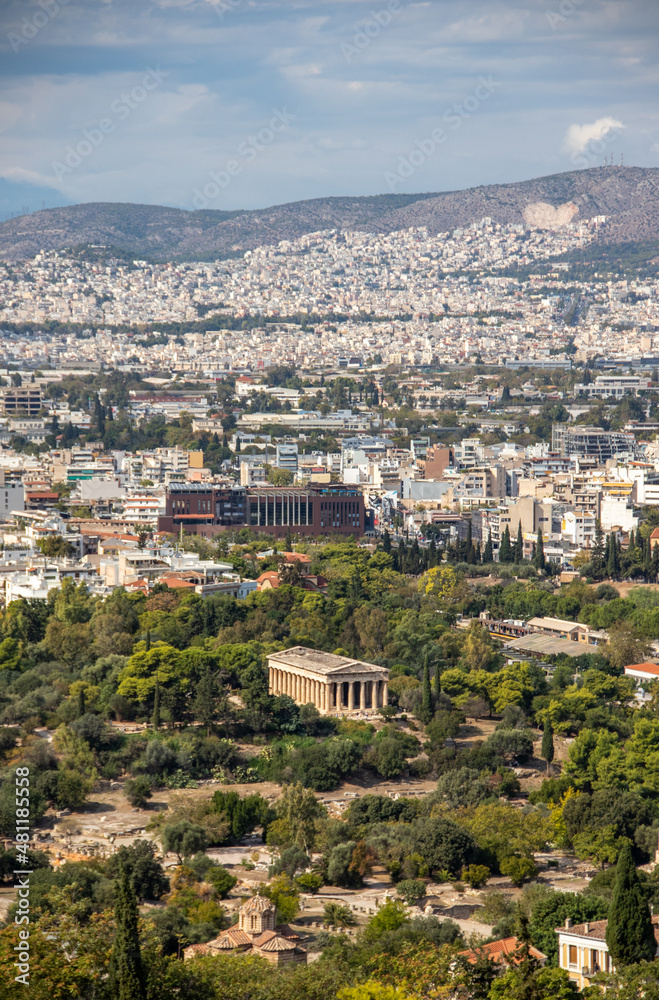 View of old temple in the middle of Athens, Greece