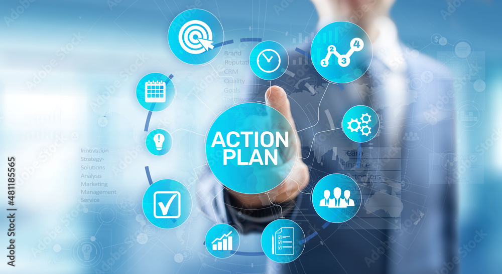 Action plan business strategy development concept on virtual screen. Action plan business strategy development concept on virtual screen.