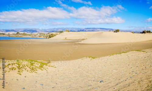 Sand dunes on the Canarian beach of Maspalomas.