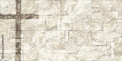 rough brown cross on stone wall, neutral colors, copy space, good for a worship slide background 