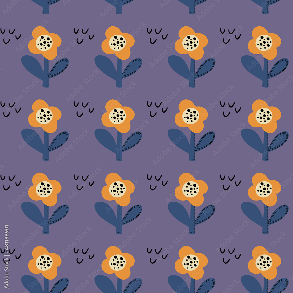 Fototapeta premium Seamless natural pattern of flowers in a simple shape. Vector print for paper, wallpaper and textile design