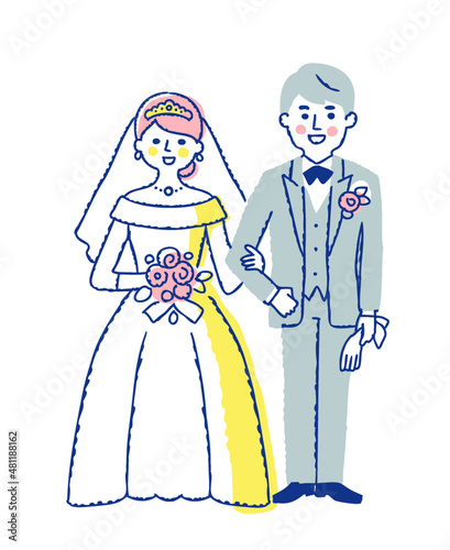笑顔で立っている新郎新婦