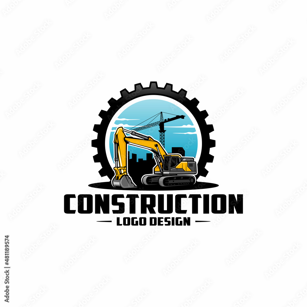 excavator, demolition and land clearing machine logo vector Stock