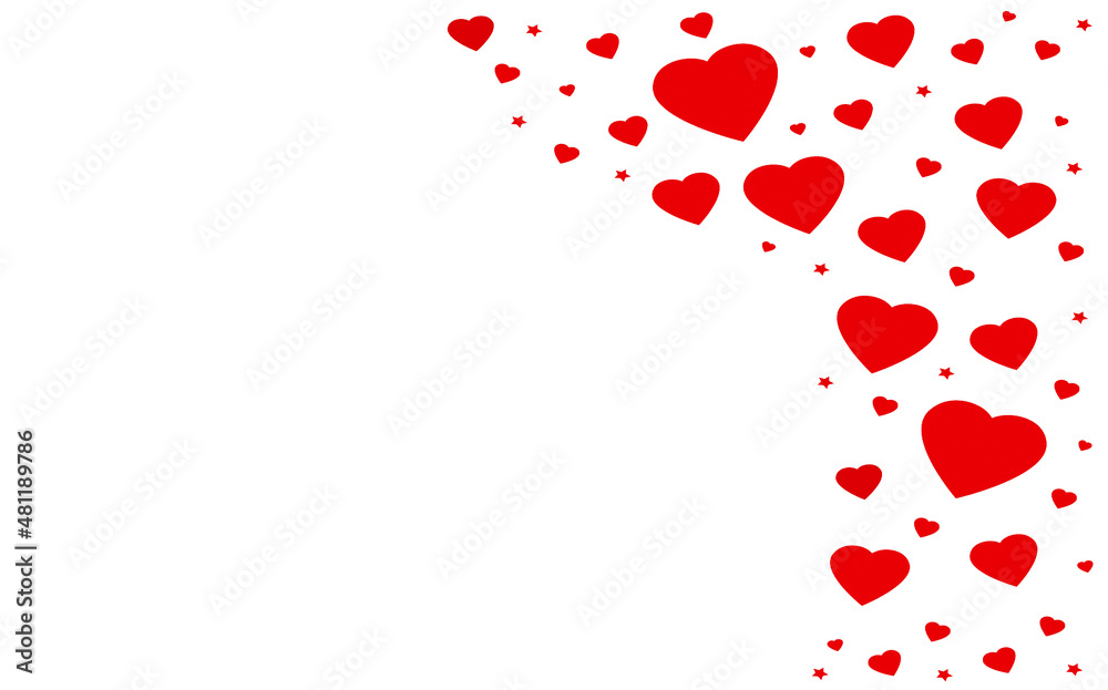 The red hearts are designed only on one side of the frame on a white background.Flat illustration work