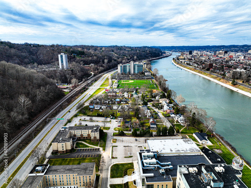 DJI Mavic 3 aerial drone footage of the Kanawha River in Charleston, WV