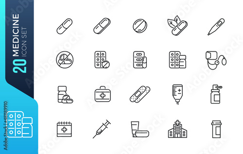 Fototapeta medical drugs vector line icons pill lozenge syringe for injection rectal suppos