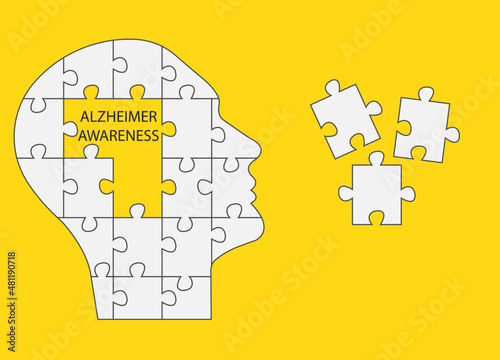 Psychological therapy and treatment. mental health.
illustration of human silhouette puzzle. World mental health concept.alzheimer,memory loss,diseases concept.