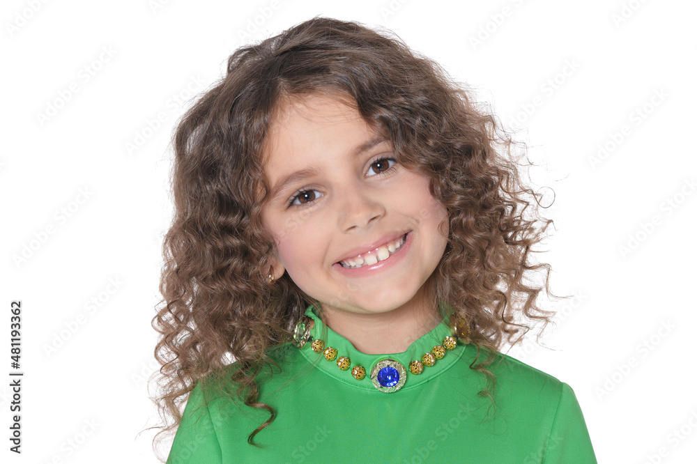 portrait of cute little girl posing in green dress portrait of cute little girl posing in green dress