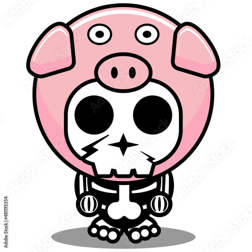 vector cartoon character mascot costume human skull cute animal pig