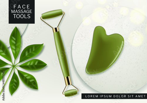 Massage tool vector realistic. Cosmetic beauty therapy set Product placement mock up design