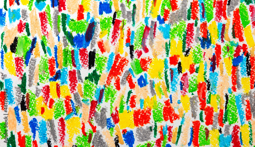 Fototapeta premium Multicolored bright strokes with oil pastel crayons