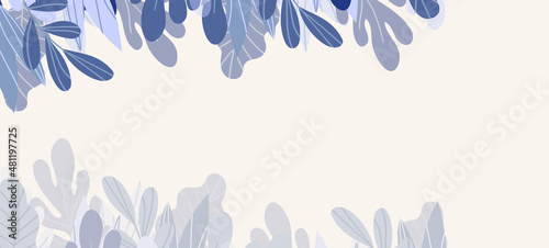 Floral web banner with drawn color exotic leaves. Nature concept design. Modern floral compositions with summer branches. Vector illustration on the theme of ecology, natura, environment