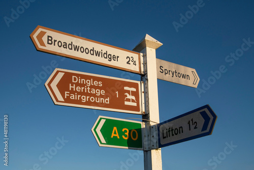 Road sign for motorists alongside a Devon highway, England, UK.