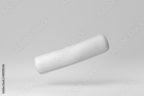White Bolster or long pillows on white background. minimal concept. 3D render.