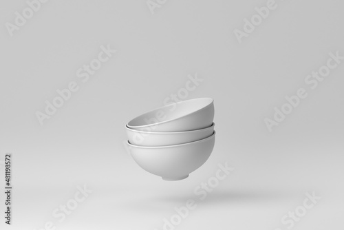 Stack of white bowls on white background. Design Template, Mock up. 3D render.
