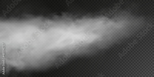 White smoke puff isolated on transparent black background. PNG. Steam explosion special effect. Effective texture of steam, fog, smoke png. Vector illustration 