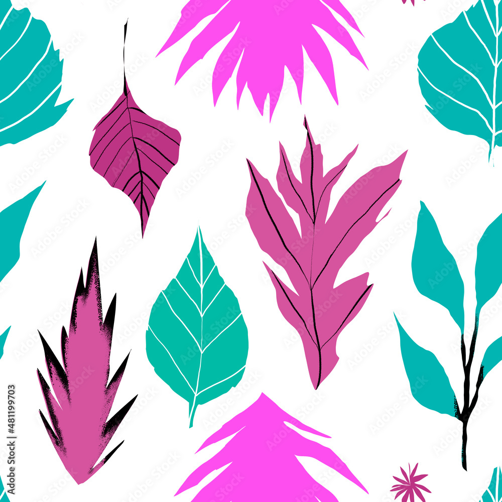 Fototapeta premium trendy leaves seamless pattern for design, stationery, wallpaper, textile, fashion.