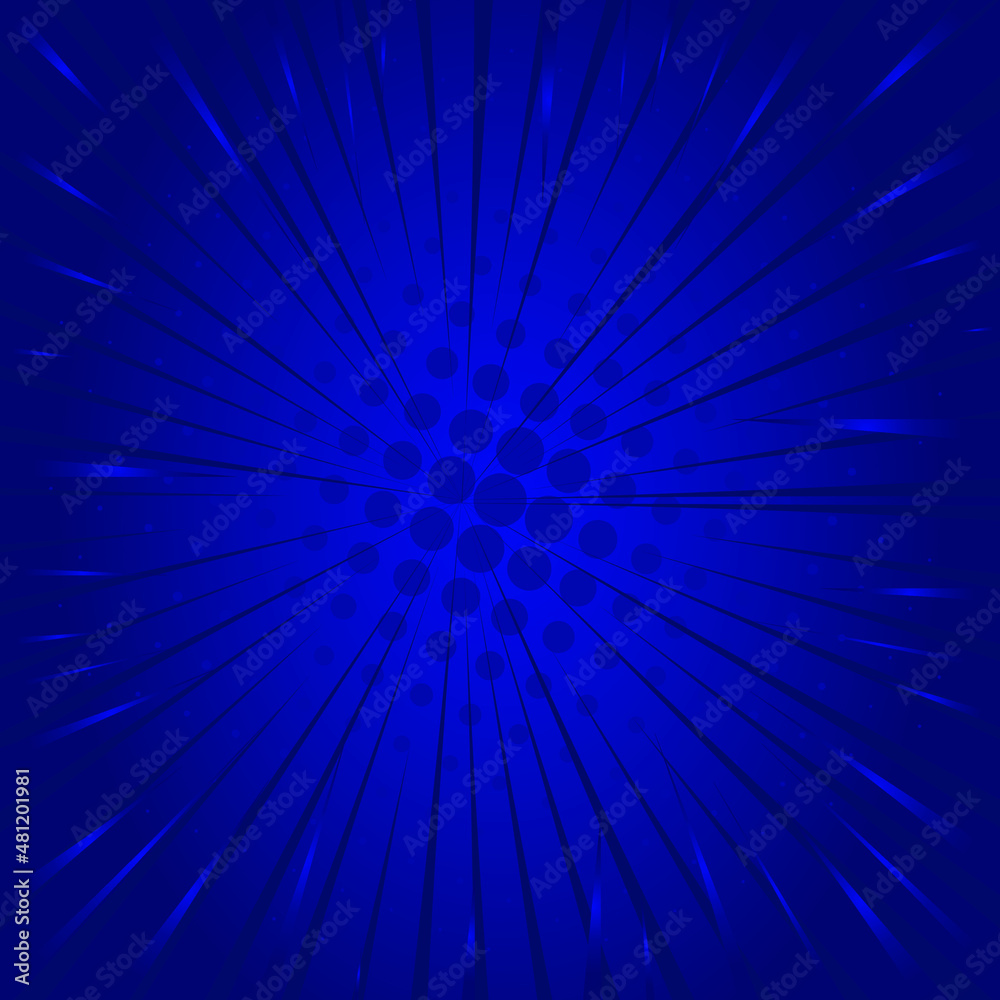 Obraz premium comic background halftone dots blue color. retro sunburst effect