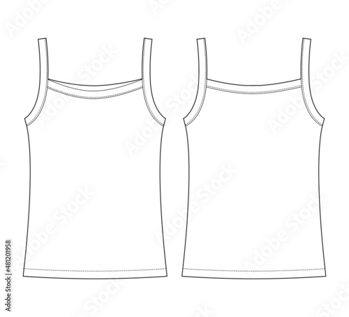 Baby sleeveless tank top technical sketch. Children girl outline t shirt underwear.