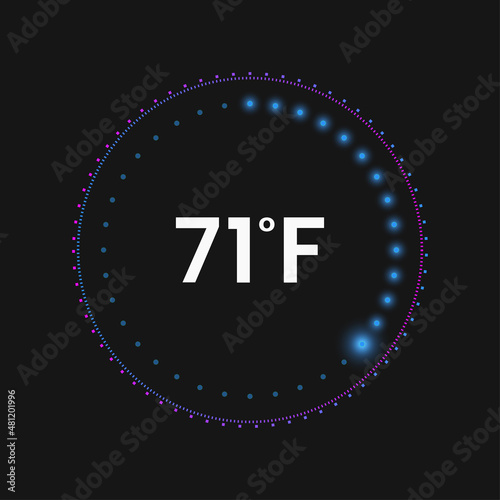 Thermostat regulator. Climate control knob with progress bar. Temperature dashboard UI. Vector illustration