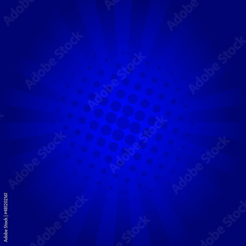 comic background halftone dots blue color. retro sunburst effect