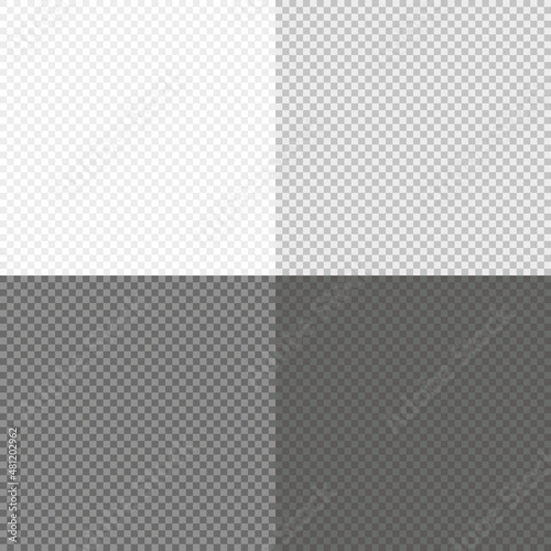 Transparent Background Set. White, Gray, Black Square Transparency Pattern. Transparent Mosaic Checker Template. Grid Background. Abstract Modern Design. Vector Illustration
