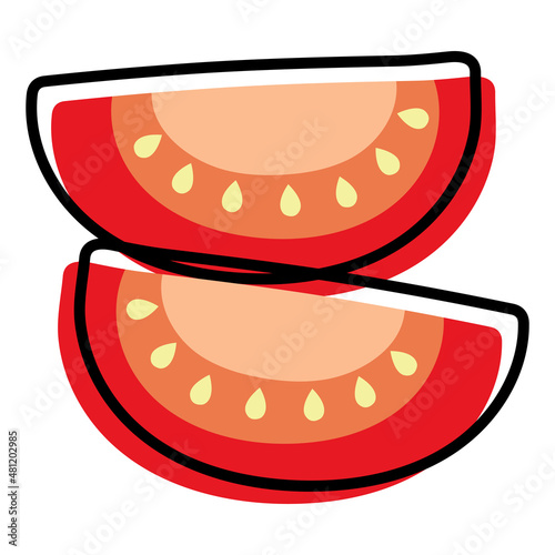 Red tomato slices vector illustration, simple outline color filled vegetable icon