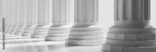 Obraz na plátně Pillar in a row, court building facade, white marble stone column, closeup
