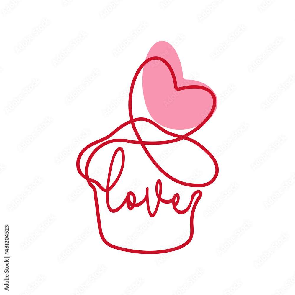 One line cupcake with heart One line cupcake with heart