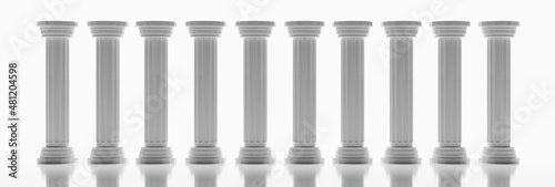 Pillar in a row, colonnade isolated on white Fototapete