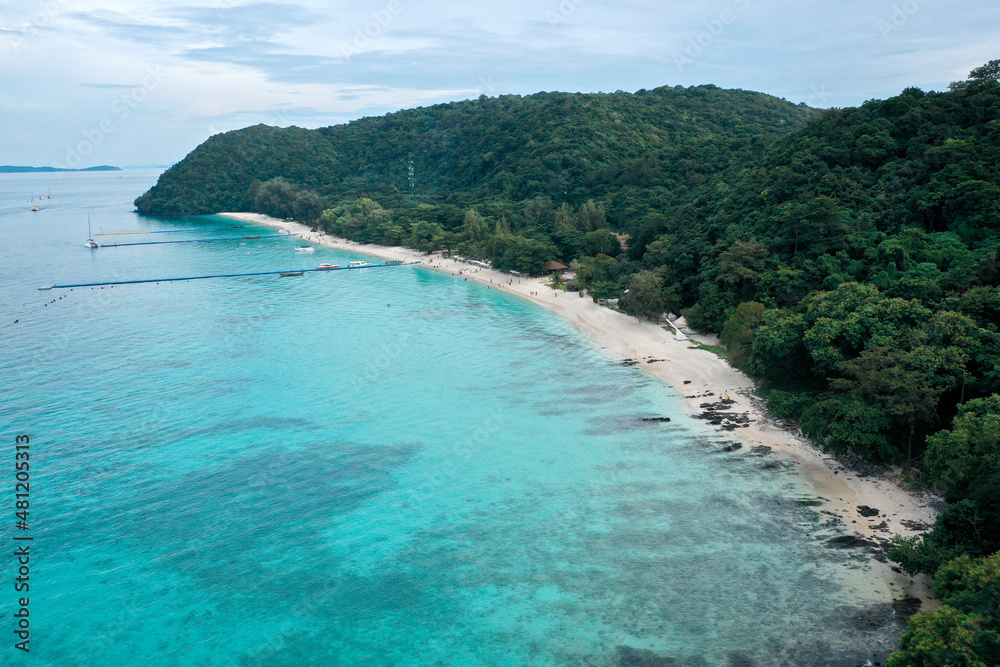 Coral island, koh He, beach and boats in Phuket province, Thailand