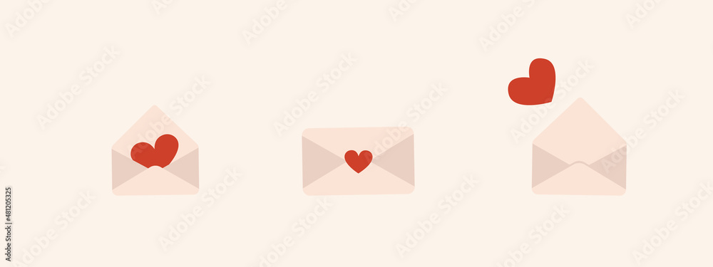 A set of love cards and valentines in the shape of a red heart