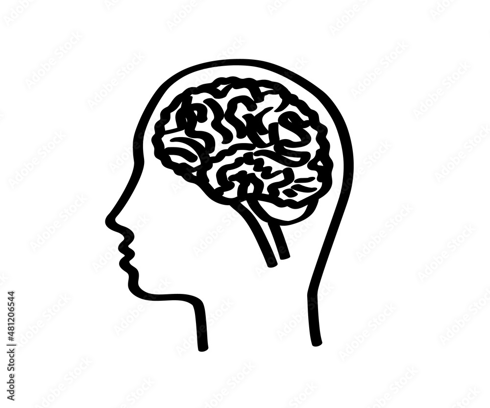 Human brain and head on a white background. Symbol. Vector illustration. Human brain and head on a white background. Symbol. Vector illustration.